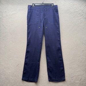 Lilly Pulitzer Galley 100% Linen Pants True Navy Blue Drawstrings Size 4 NWT
